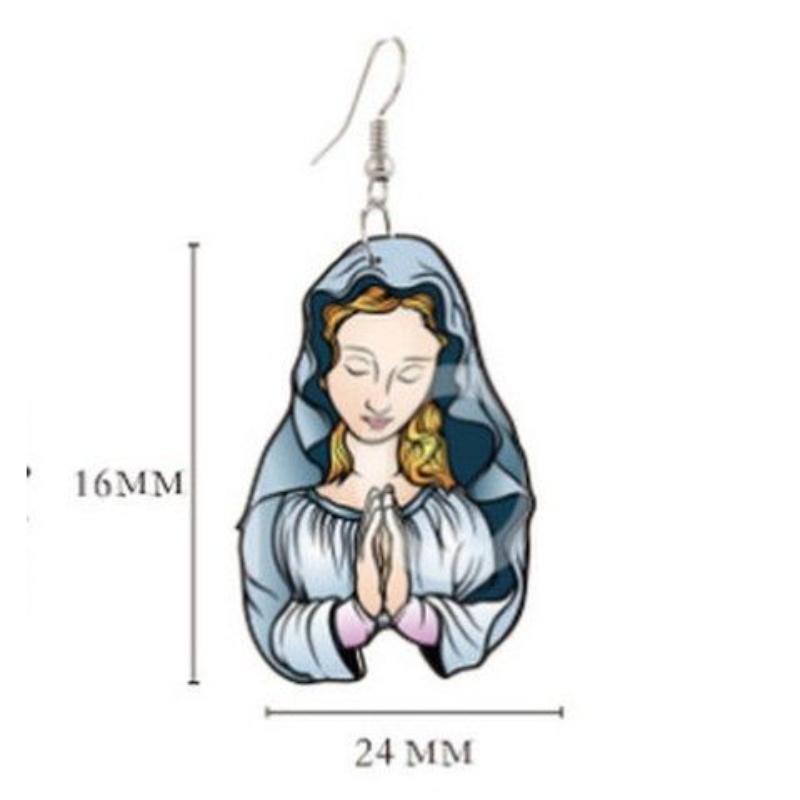 

Висячі сережки Діви Марії для жінок, вінтажні ретро-ювелірні вироби з акрилу, білі та чорні аксесуари з принтом 3