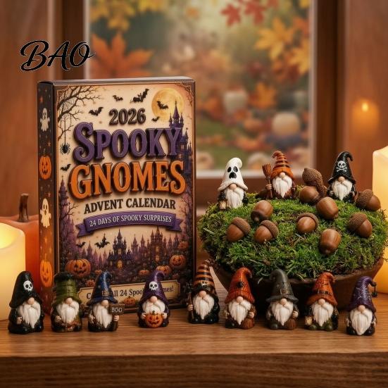 Magical Holiday Atmosphere Decor 2026 Gnome Halloween Advent Calendar, 24 Days Countdown Calendar with Acrylic Character Collection Mini Collectible