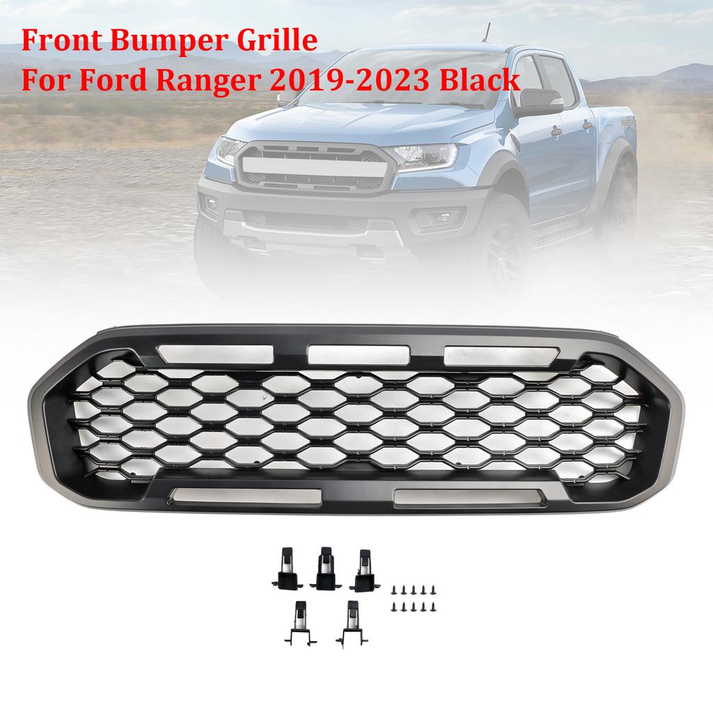 Front Bumper Grill Grille Fit Ford Ranger T8 2019-2023 Black W/LED Light