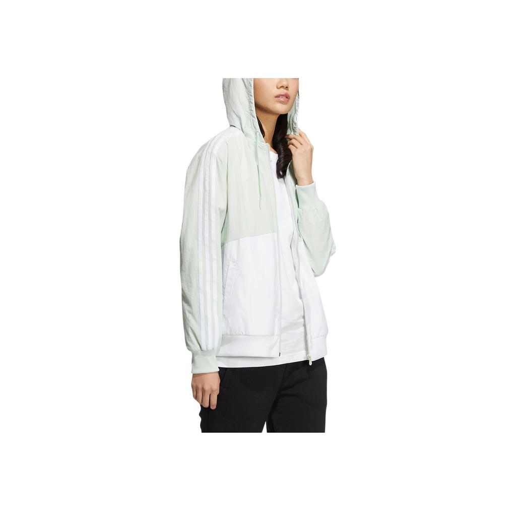 Adidas Neo Essential Woven Jacket With Printed Logo And Zip Hood Women Jackets Green HM2000