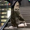 Men Baggy Pants Camouflage Multiple Pockets Elastic Waist Ankle Tied Streetwear Spring Autumn Hip Hop Loose Trouser for Sports