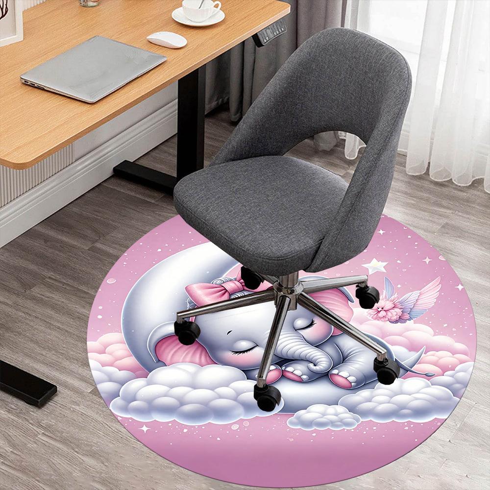1PC Elephant Moon Clouds Round Chair mat Area Rug - Non-Slip, Floor Mat for Office, Bedroom, home decor Christmas Gift c0528022