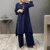 2026 Elegant Puff Sleeve Shirt & Wide Leg Pants Set for Muslim Women