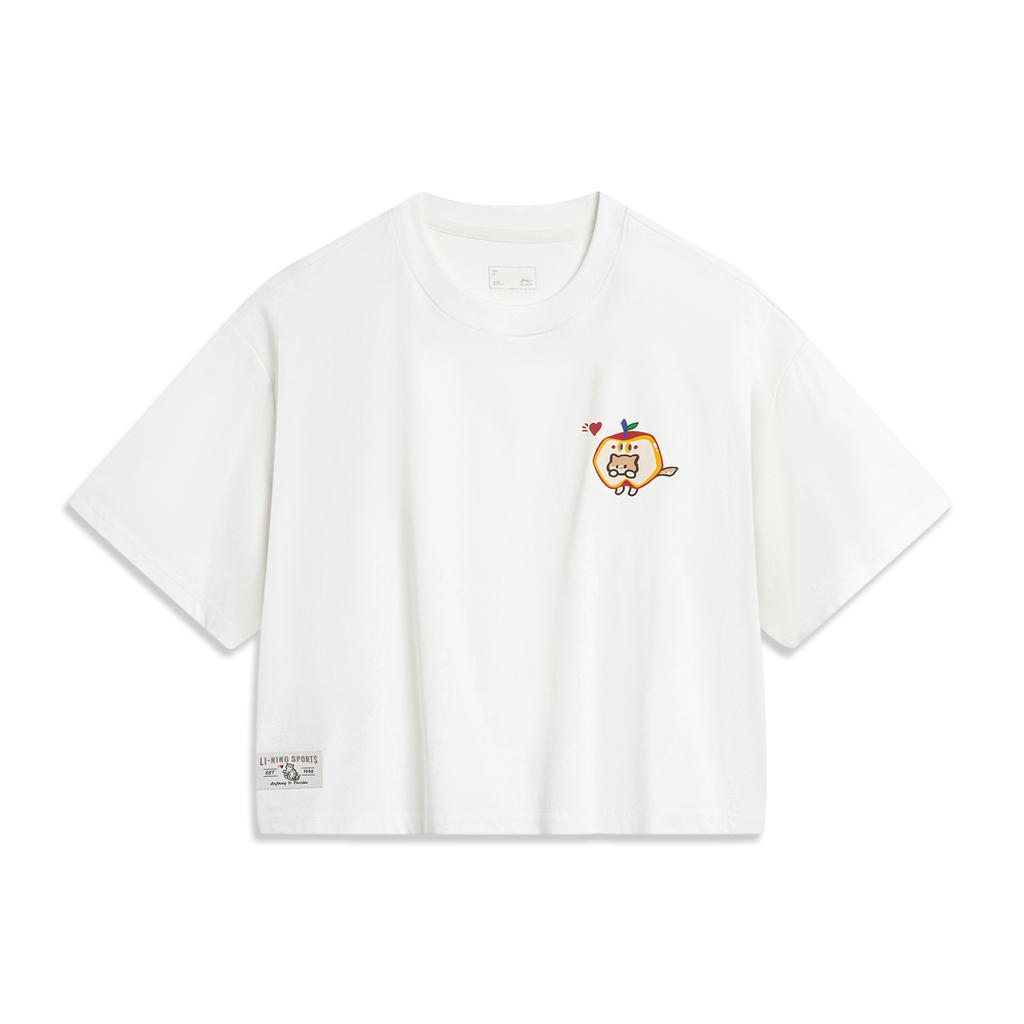 Li-Ning Cooling Tea T-Shirt Quick-Dry Cool Casual Top Logo Pattern Round Neck Loose Short Sleeve Drop Shoulder T-Shirt Women Tops Off-White AHSU666-1