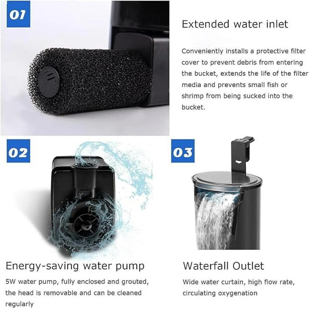 Aquarium Schildkrötenbecken Filter Niedriger Wasserstand Kleiner Fischtank Wasserfall-Typ 5W Leiser Eingebauter Filter Wasserpumpe