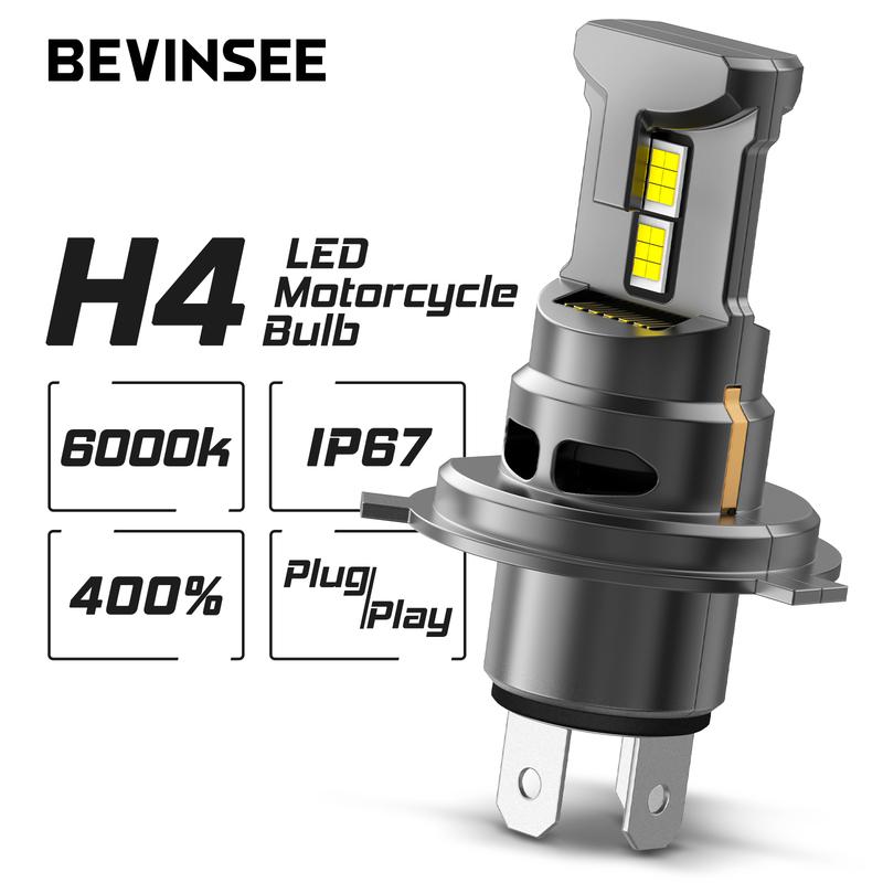 BEVEE H4 HB2 LED Motorcycle Headlamp CANbus Super Bright Hi/Lo Beam Wireless 1:1 Halogen Size Motorbike Headlight 6000K 12V H4