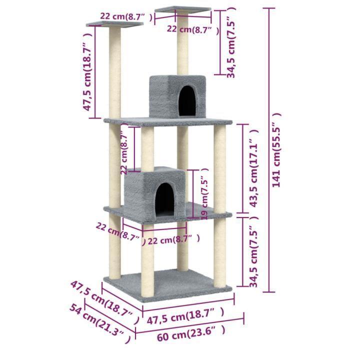 VidaXL Cat Tree with Sisal Scratching Posts Light Grey 141 Cm 171525