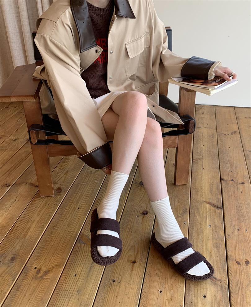 2025 autumn and winter Mao Mao shoes slippers women's new French style with skirt women's shoes wear one-word thick-soled slippers