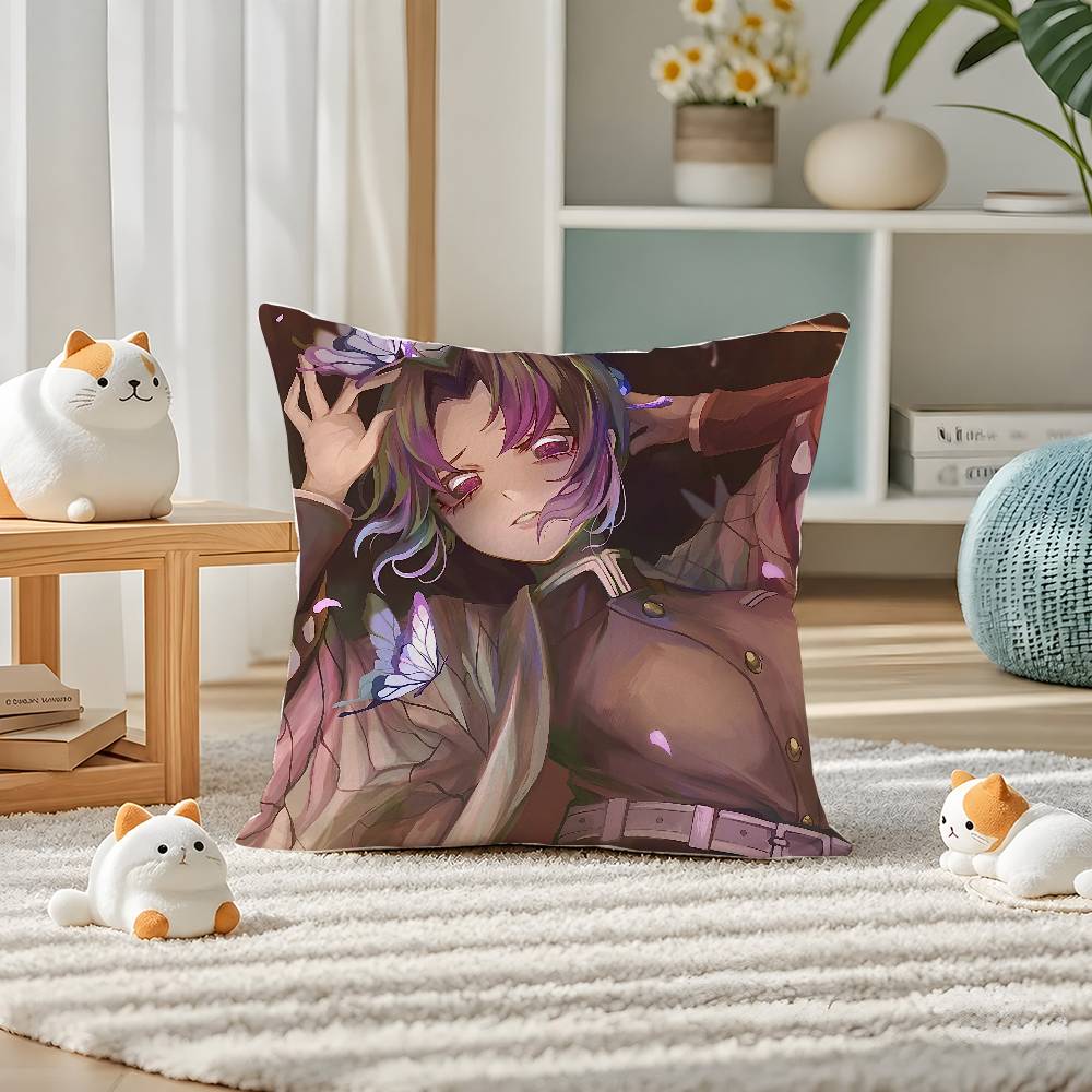 Demon Slayer Sound Breathing Art Anime Plush Pillow Cover Soft Short Plush Cushion Cover For Sofa Bedroom Home Decor Gift