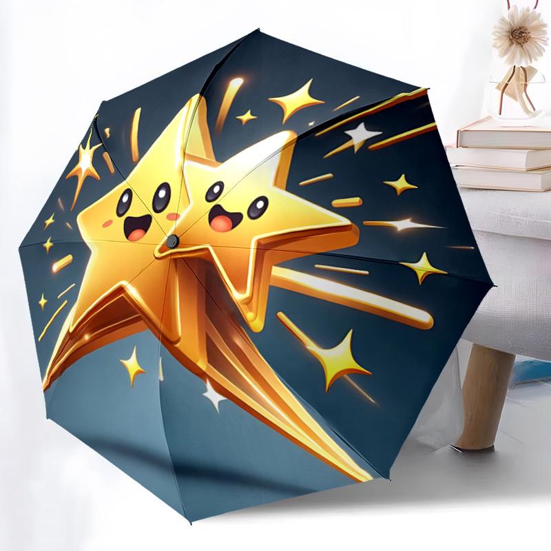 1pc Golden Star Folding Umbrella, Durable, Suitable for Outdoor Activities or Rain, Suitable for Commuting yy251027118