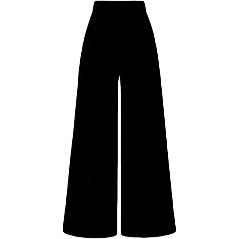 Solid Color Vintage Casual Loose High Waist Wide Leg Long Trousers For Women
