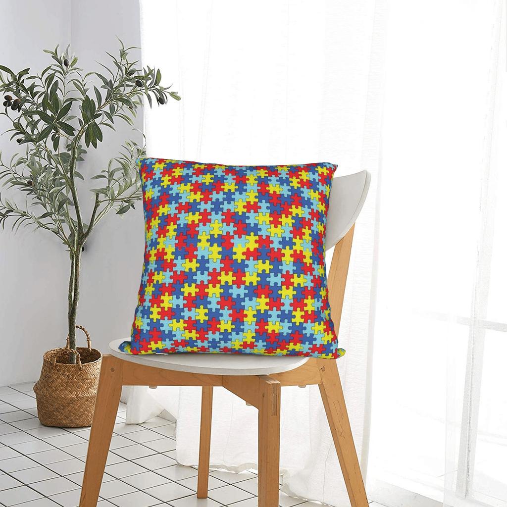 Pillow Case Autism Puzzle Pieces Colorful Design Pillow Cover For Sofa Car Home Decor Vintage Pillowcases