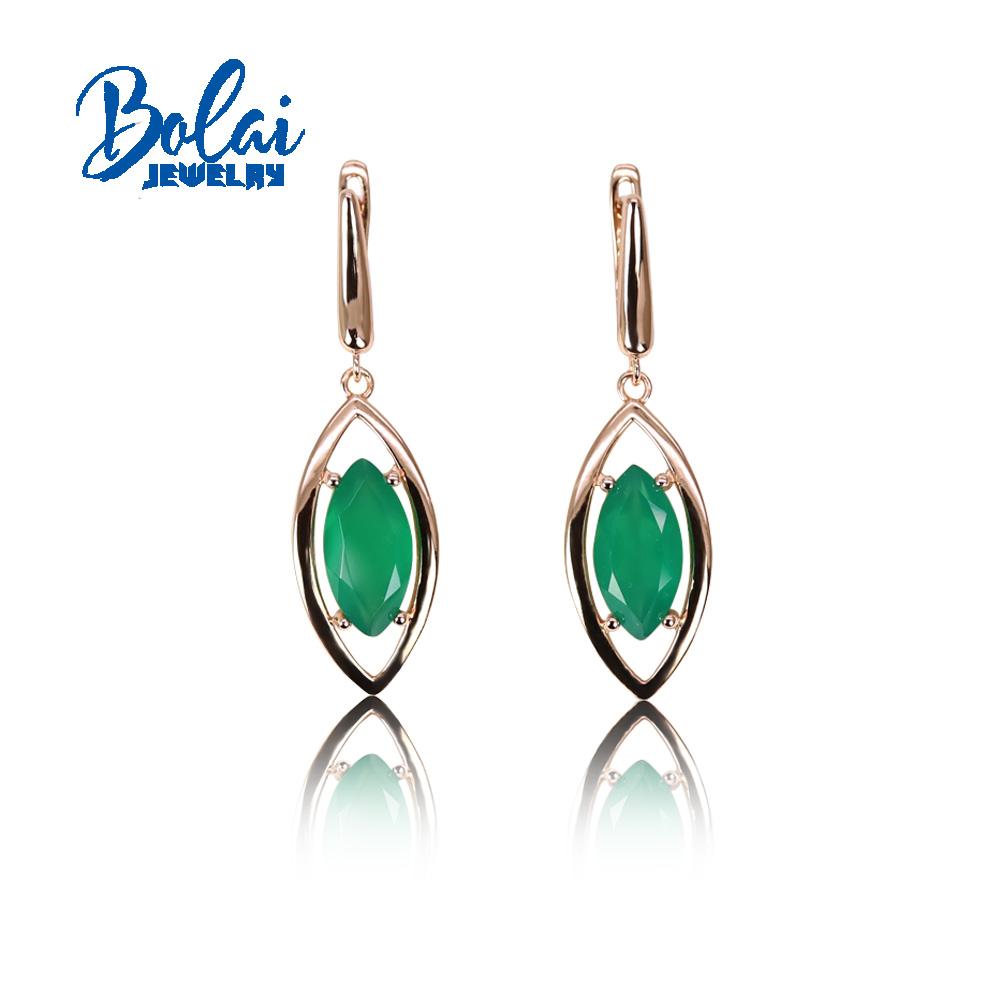 

Bolaijewelry Классический дизайн, серьги длиной 4 см с натуральным зеленым агатом для женщин для повседневного ношения, изысканные ювелирные изделия из стерлингового серебра 925 пробы, подарок