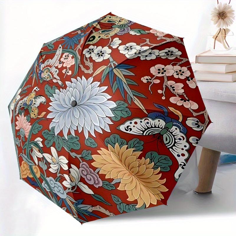 1pc Floral Pattern Automatic Opening/closing Umbrella with Auto Open/Close, Windproof, Foldable Sunshade, Perfect Gift for Friends, Durable