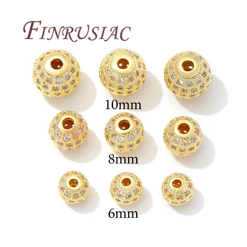 6mm 8mm 10mm Spacer Beads 18K Gold Plated Brass Zircon Bead,Separator For Bead,DIY Jewelry Making Supplies,Bracelets Accessories