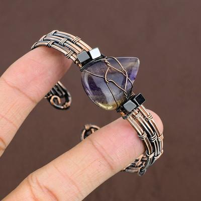 Természetes Fluorit Drágakő Kézzel Készített Réz Dróttal Tekert Karkötő Állítható g9r78