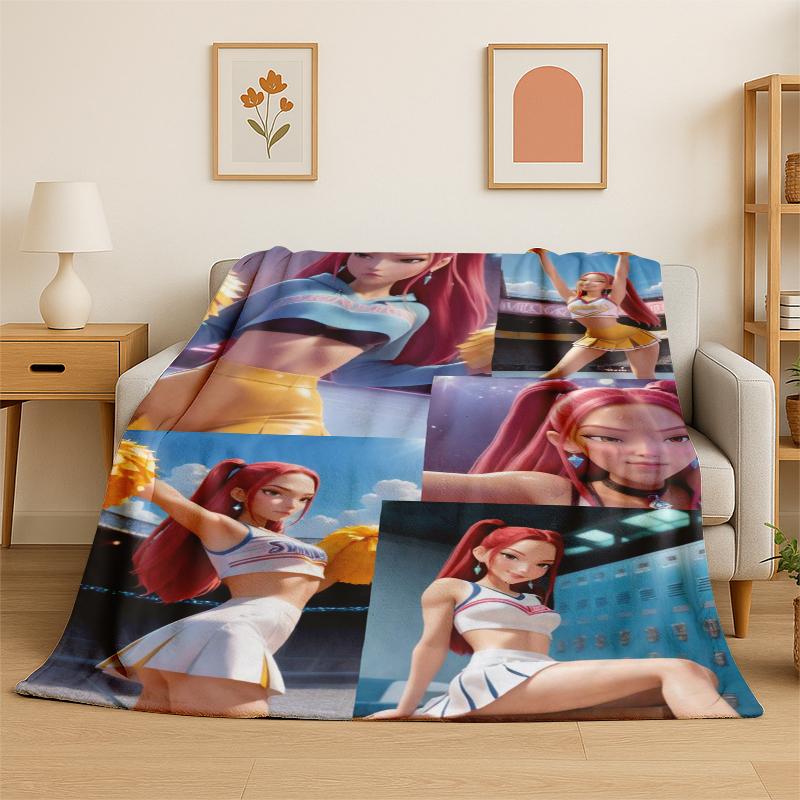 Kpop Demon Hunter Rumi Mira Zoey Cartoon Group Flannel Blanket Soft Warm Throw Blanket for Bedroom Living Room Bed Travel Gift