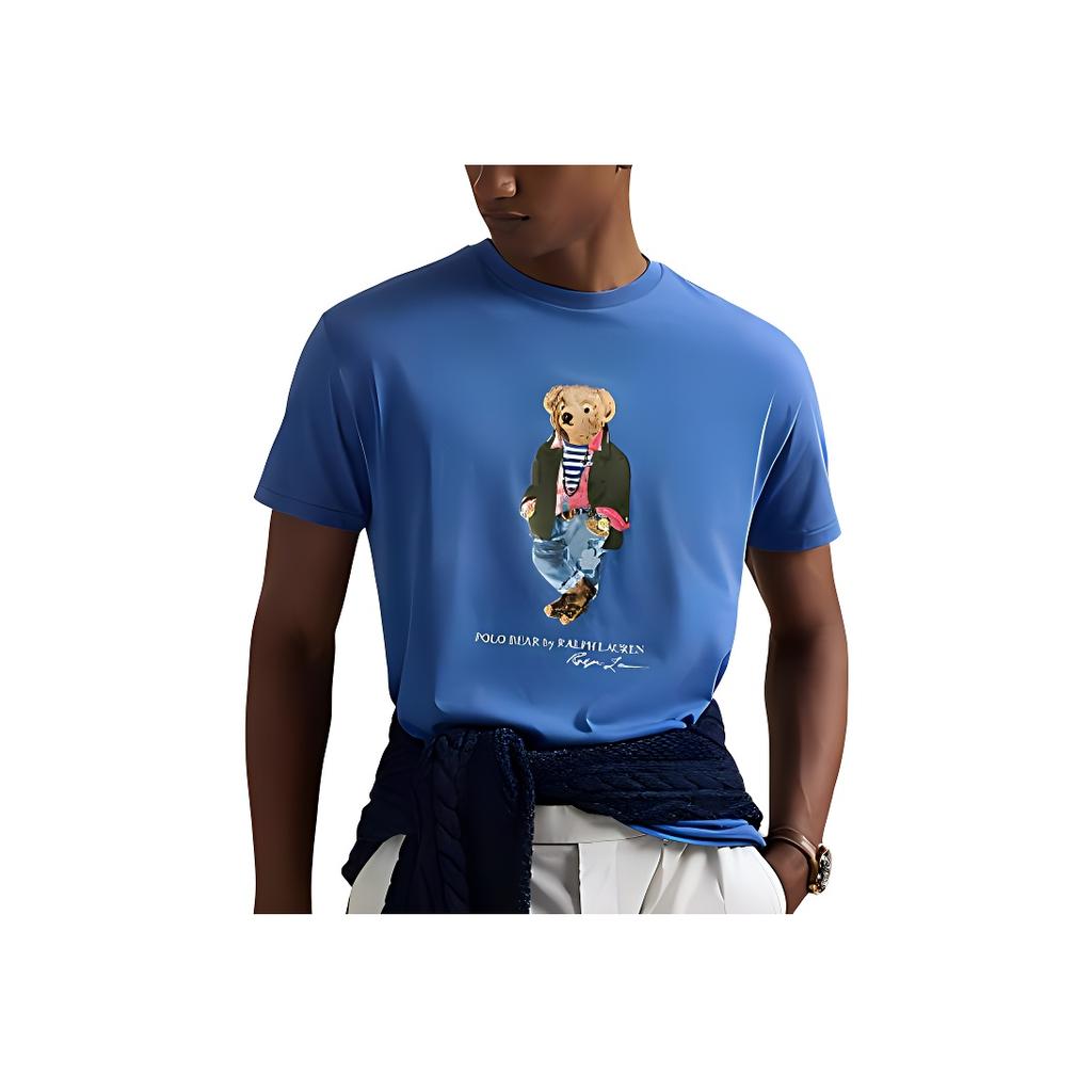 Polo Ralph Lauren Logo Buchstaben Print Muster Rundhals Kurzarm T-Shirt Herren Oberteile Blau 710958193-001