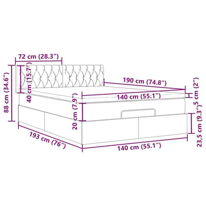 VidaXL Ottoman Bed with Light Grey Mattress 140x190 Cm Fabric 3311539