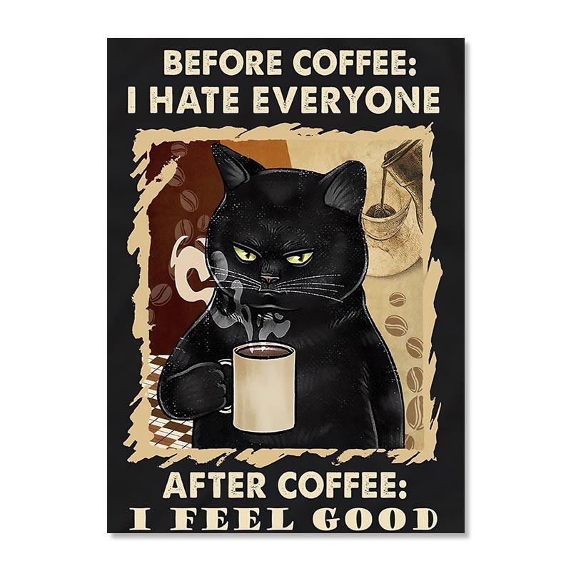 

Винтажная черная кошка Картина на холсте Смешное искусство Животные Чтение Пьют кофе Плакаты Картины и принты на холсте Гостиная Дом 21x30cm No Framed