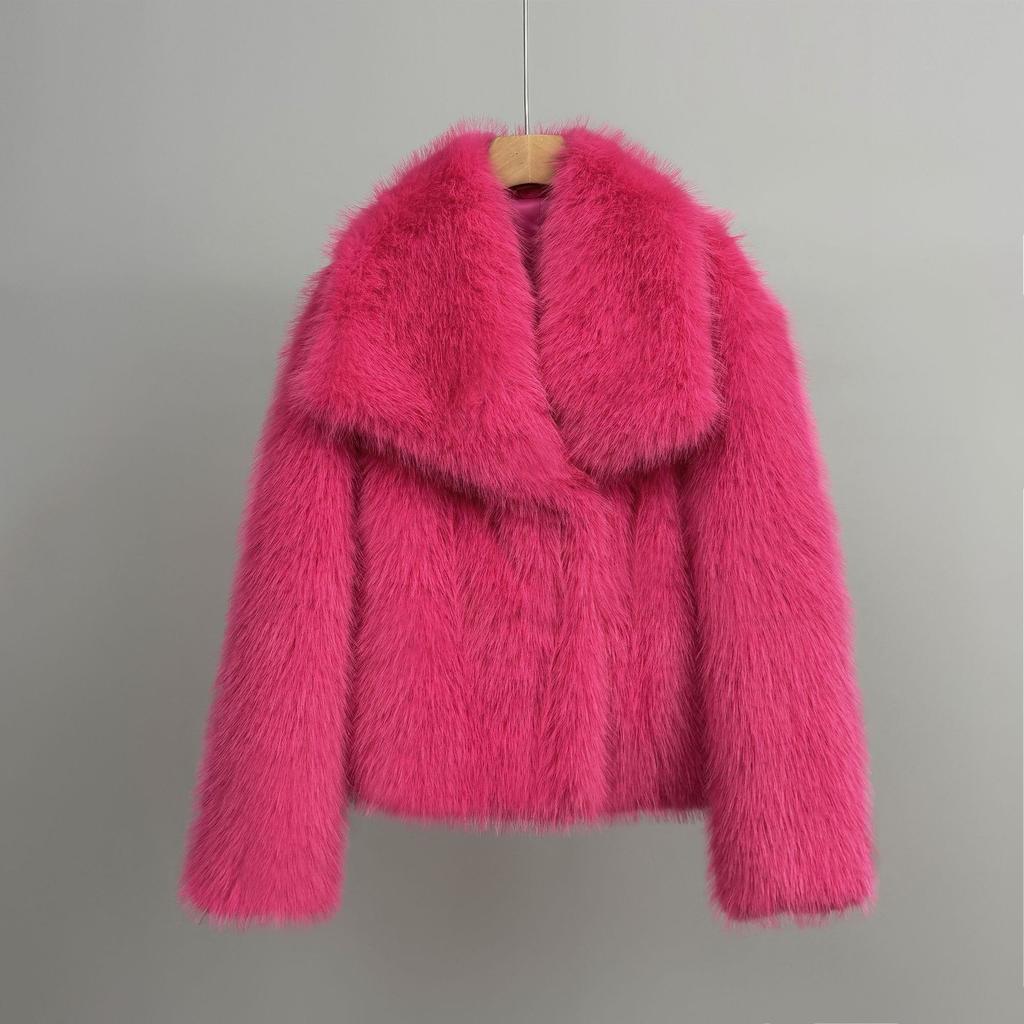 Stylish Big Lapel Imitation Fur Jacket Femininity Elegant Celebrity Long-Sleeved Thermal Coat Fluffy Top