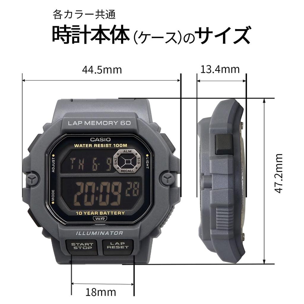 Casio Sports Gear Digital Men's Watch WS-1400H-8BV Gray Black Negative Display