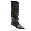 European and American Spice Girls Style! Boots Women's Boots High Boots But Knee Skinny Black Patent Leather Pointed Wedge Heel Pants Boots