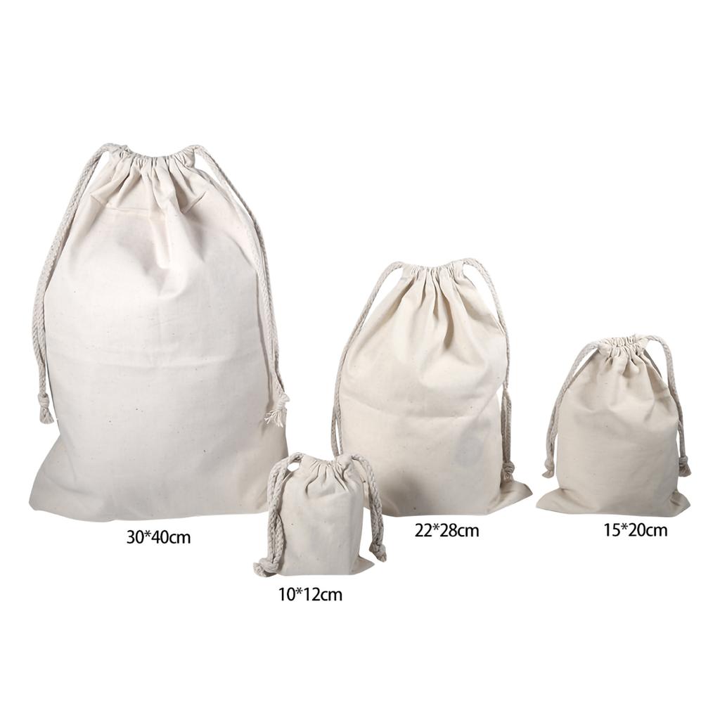 Household Plain Cotton Drawstring Storage Laundry Sack Stuff Bag for Travel Home Use Cotton Storage Bags Organizer