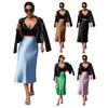 Women Midi Skirt High Waist Smooth Satin Fishtail Hem Slimming Skirt Travel Party Work Leisure Daily Wear