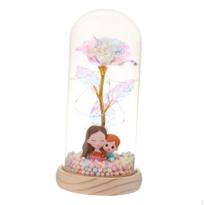 Preserved Flower In Glass Dome Bedside Night Light Romantic Rose Gift