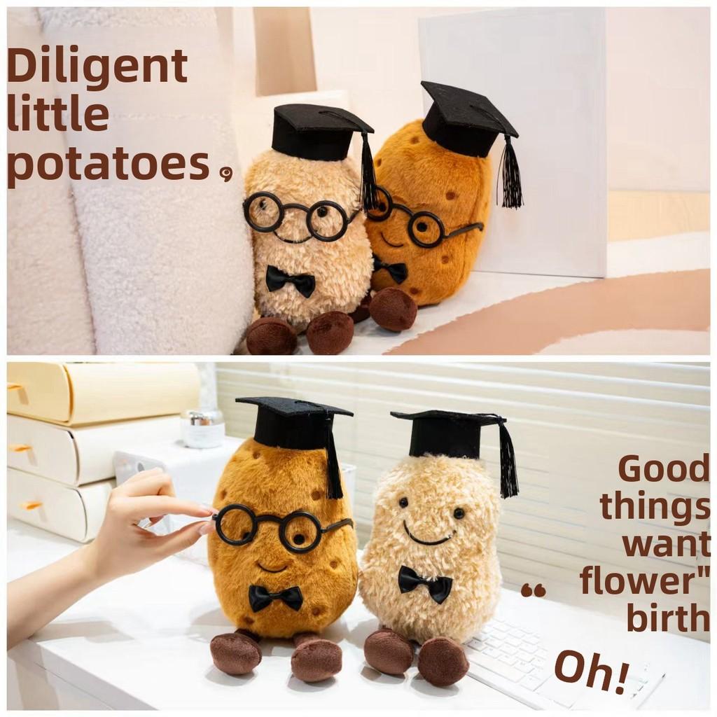 Potato Plush Peanut Doll Wearing A Doctoral Cap Tie And Glasses Design For Gift