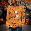 Women's Flannel Long Sleeve Top with Halloween Print Neck Pullover Shirt
