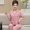 Summer cotton pajamas women's short-sleeved trousers middle-aged women's plus-size cardigan set thin loungewear