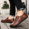 Hand-stitched Men's Outdoor Casual Shoes,Slip-on Flat Leather Shoes,Spring Breathable Plus Size Loafers