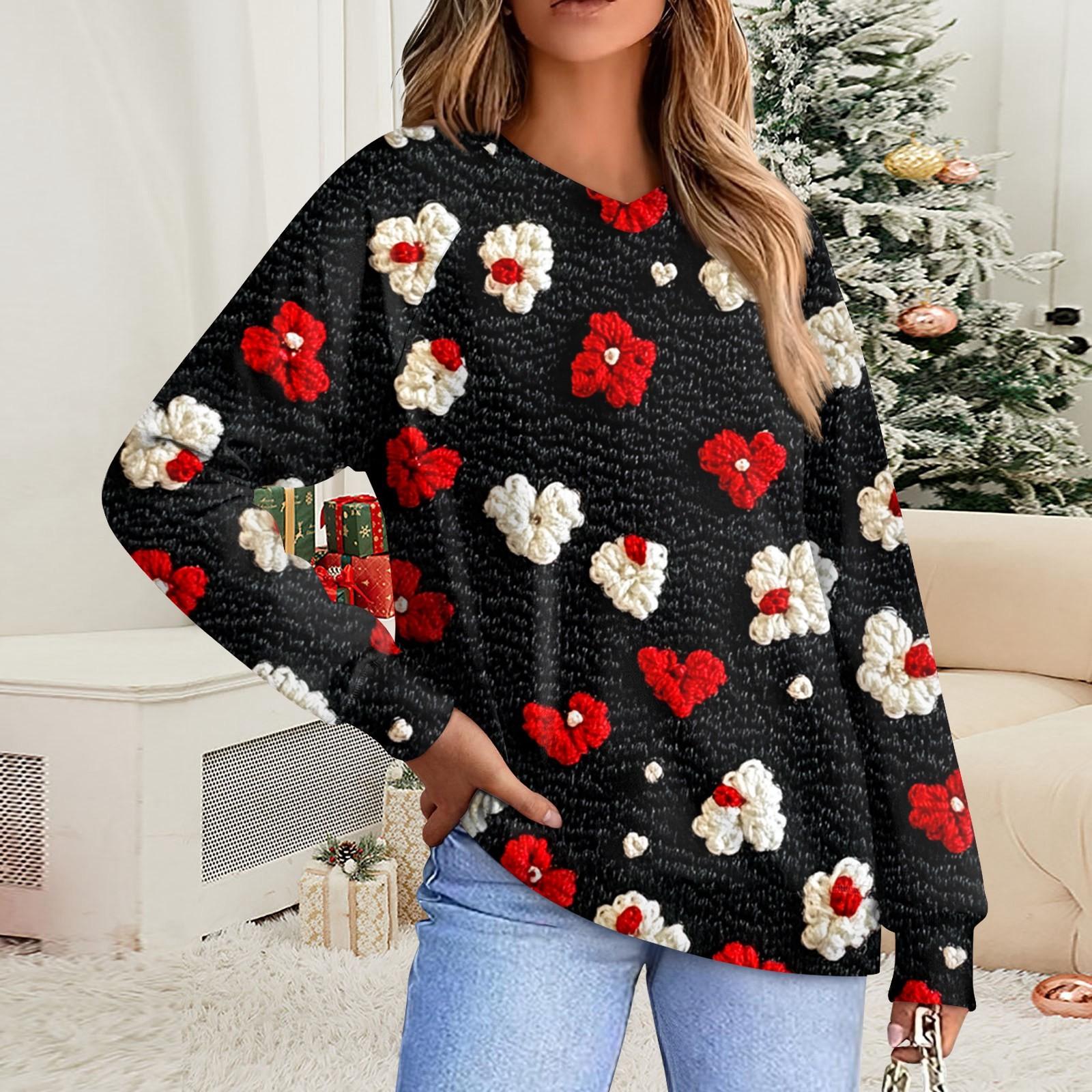 

Женская повседневная мода комфорт с манжетой V-образным вырезом с принтом ко Дню святого Валентина пуловер с капюшоном M