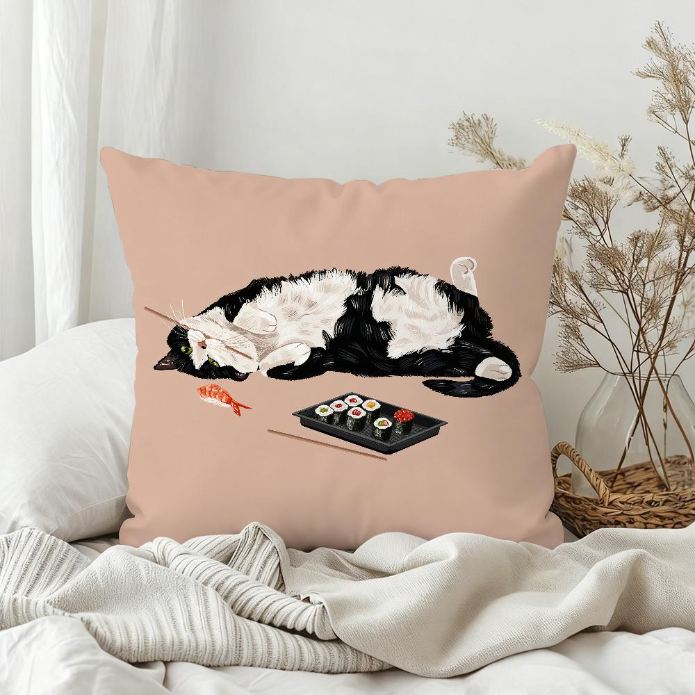 Cat Is Leisure Life Pillow Case Sofa Living Room Bedroom Headboard Backrest Square Cushion Nap Time