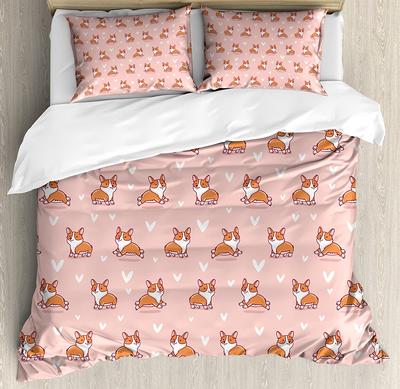 Bettwäscheset für Hundeliebhaber, süßer kleiner Corgi, springend und rennend, und 3-teiliges Bettbezug-Set, Bettset, Steppdeckenbezug, Kissenbezug, Bettdeckenbezug