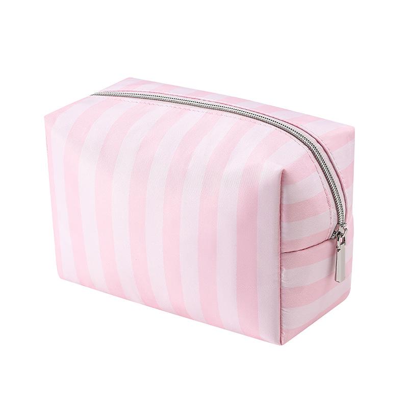 Новая компактная розовая полосатая косметичка – Большая вместимость с металлической молнией