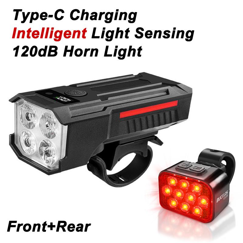 Bike Front Light USB Rechargeable with 120dB Horn Highlight Mtb Road Bicycle Headlight Night Riding Warning Lamp Cycling Light