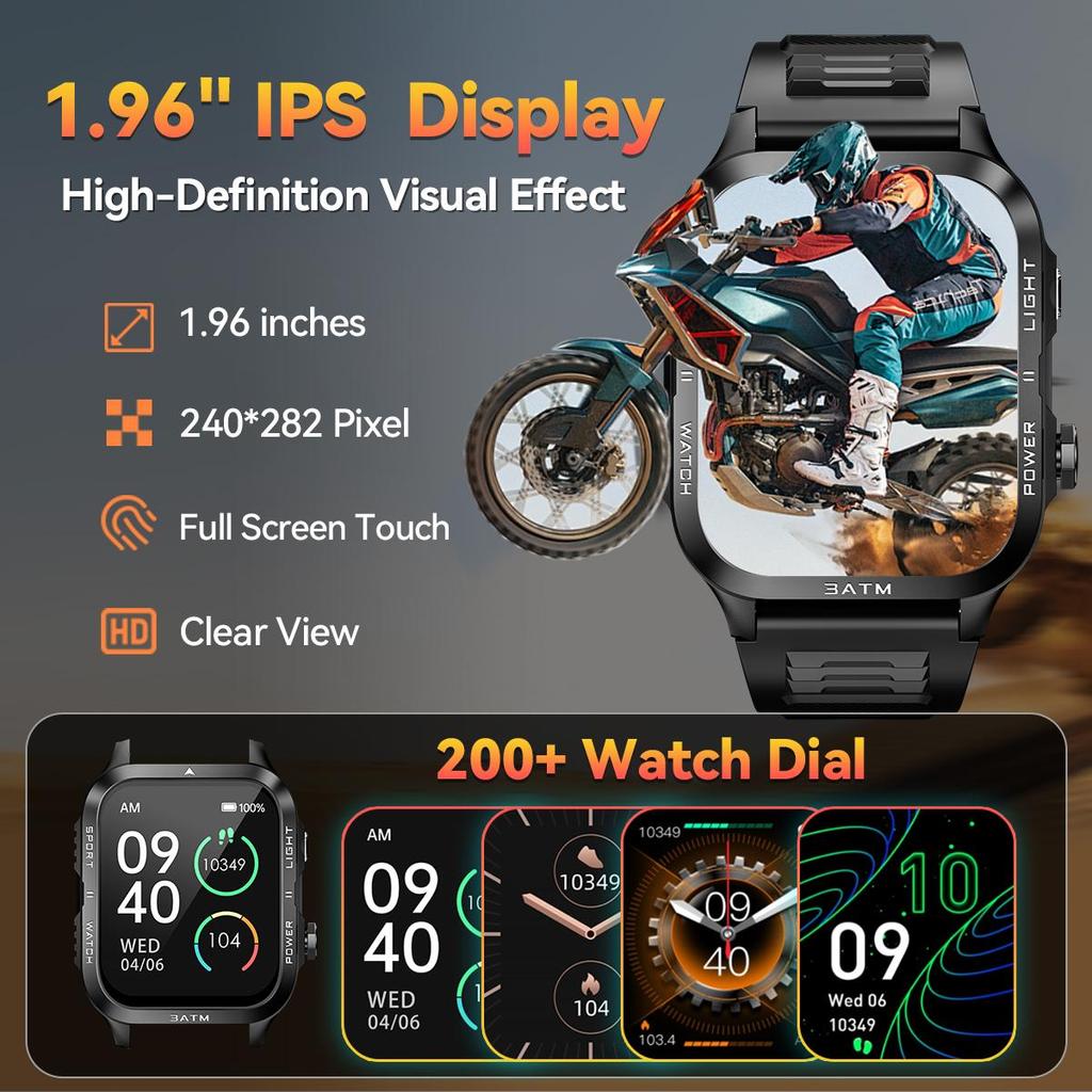 Smartwatch, QTLLBT, Outdoor-Sportuhr, unterstützt kabellose Anrufe, Fernfotoaufnahme und Musiksteuerung, überwacht über 100 Sportmodi, Herrengeschenk