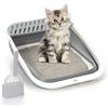 Foldable Cat Litter Box, Large Height-Adjustable Anti-Splash Open Air Kitty Litter Pan, Easy Clean with Scoop (Gray)