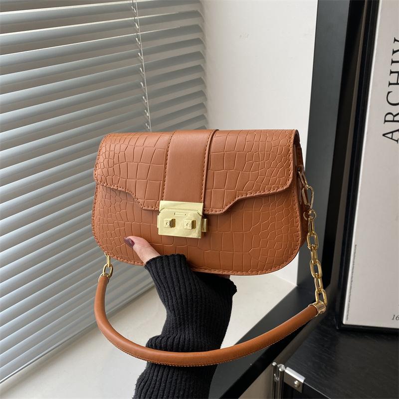 Niche Texture Crocodile Pattern Small Square Bag Women's New Fashionable High-value Shoulder Bag Versatile Messenger Underarm Bag Chain