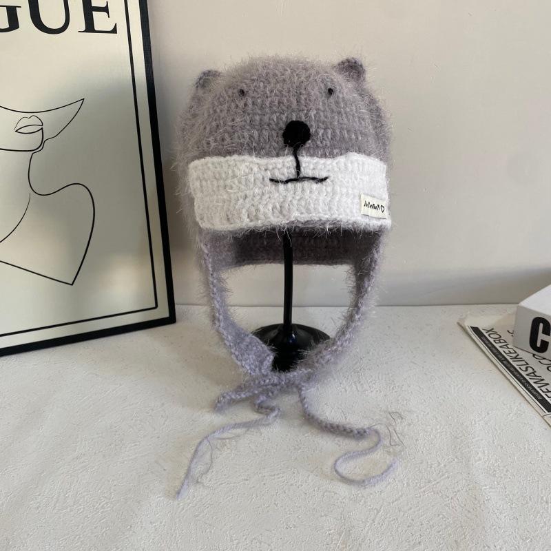 JYL TS DIY шапка с ушками медведя женская осенне-зимняя милая японская вязаная шапка акрил 1222Mao12807 бежевый