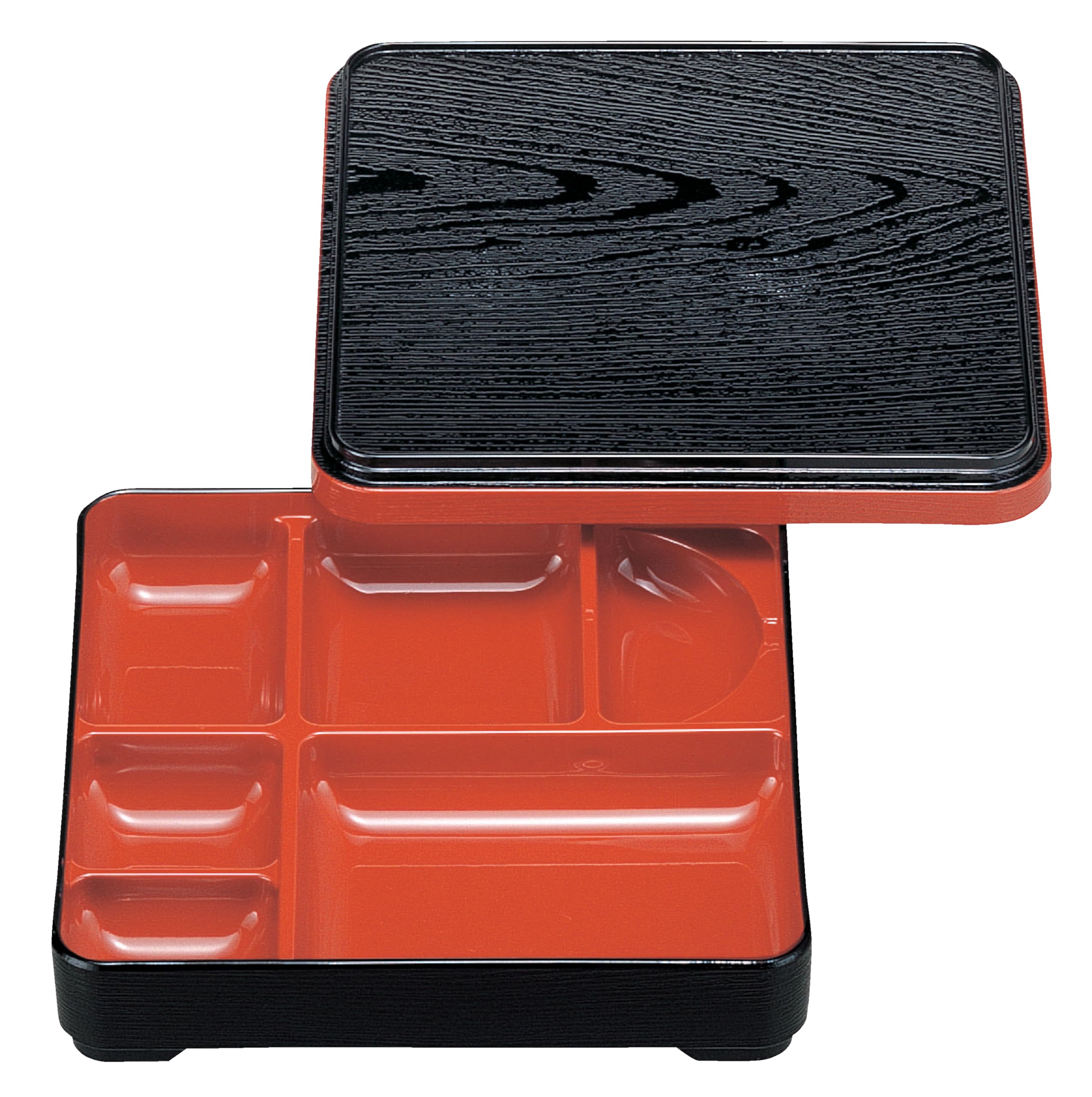 Wakaizumi Lacquerware Square Side Dish Bento Black Wood Grain with Red 6.5-inch Box, Interior, 1-414-4 чёрный