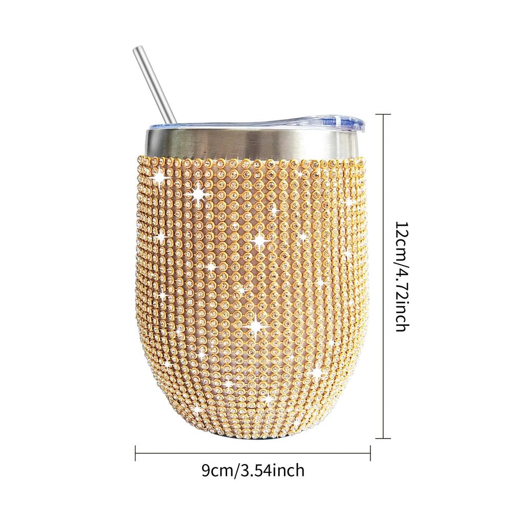 12oz Diamond Wine Tumbler With Sealed Lid Vacuum Thermo Beer Mug Cup Stainless Steel Mug Cup Champagne Party Bridemaid Gift