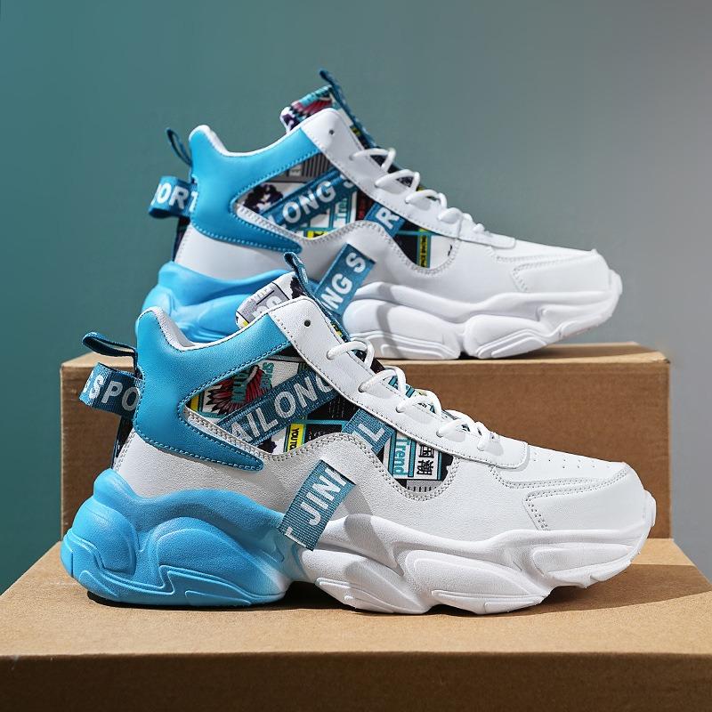 

Men s High-top Colorblock Chunky Sneakers Breathable Non-slip Casual Sports Shoes 45 синій