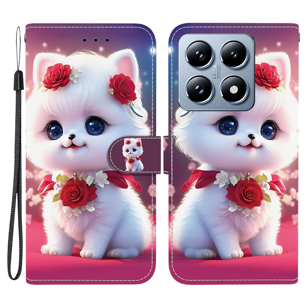 For Xiaomi 14T Leather Case Stand Wallet Pattern Printing Phone Cover with Wrist Strap