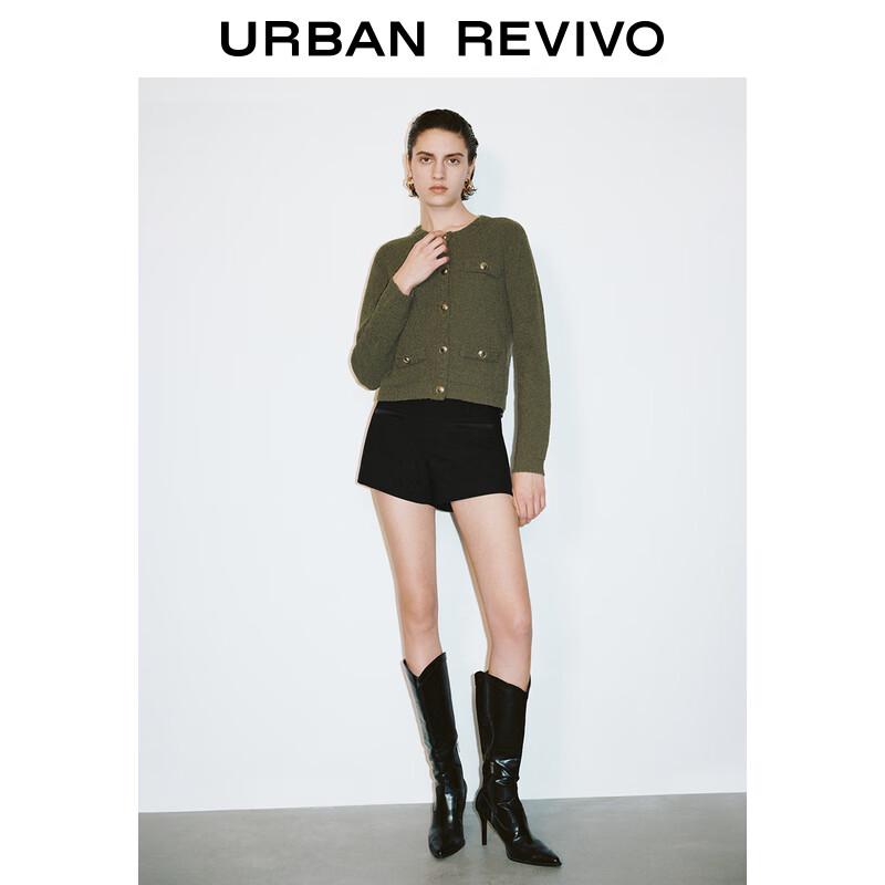 UR Women's Metal Buckle Round Neck Knitted Cardigan