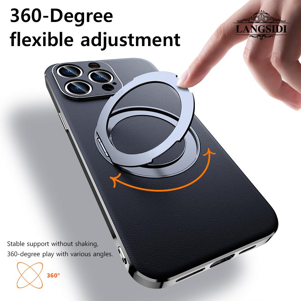 Coque LANGSIDI en Cuir avec Support Anneau Magnétique pour iPhone 16 15 14 Pro Max 13 12 pour Magsafe Charge Sans Fil Coques de Protection pour Objectif