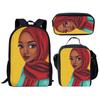 Classic Popular Novelty Cute African girl 3D Print 3pcs/Set pupil School Bags Laptop Daypack Backpack Lunch bag Pencil Case